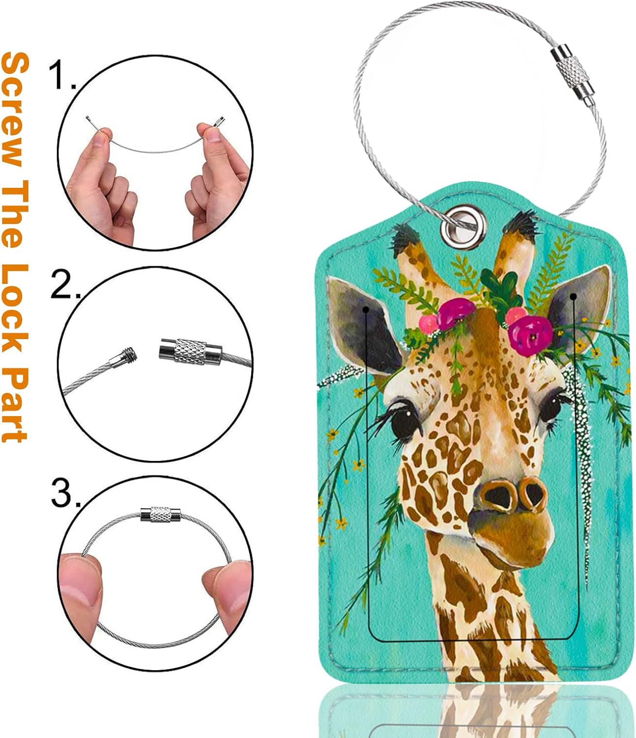 2 Pack Luggage Tag for Suitcase, Cute Unique Leather Bag Tags Identifiers Privacy Cover ID Label