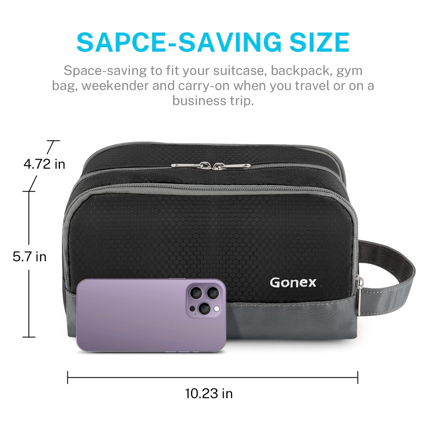 Gonex Travel Toiletry Bag Nylon, Shaving Bag Toiletry Organizer Black