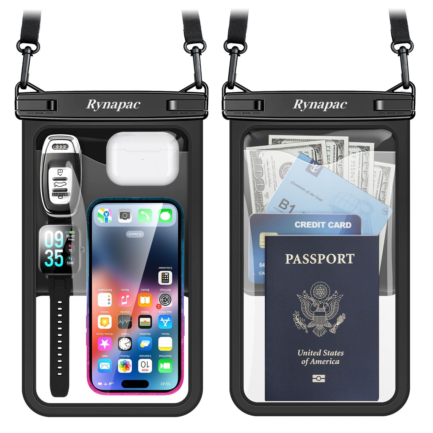 Rynapac Large Waterproof Phone Pouch [Up to 10"] - 2 Pack IPX8 Waterproof Phone Case for iPhone 17