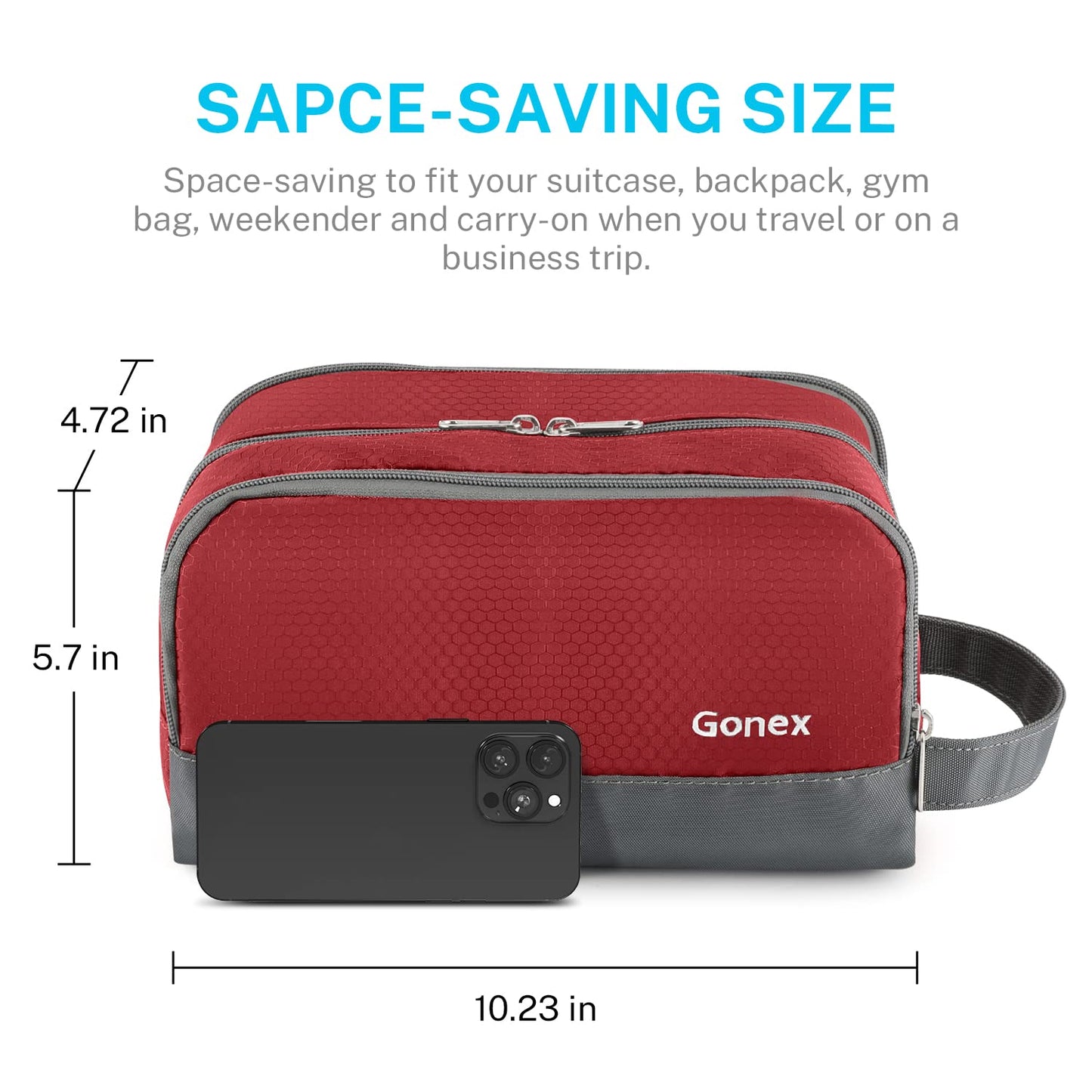 Gonex Travel Toiletry Bag Nylon, Shaving Bag Toiletry Organizer Red