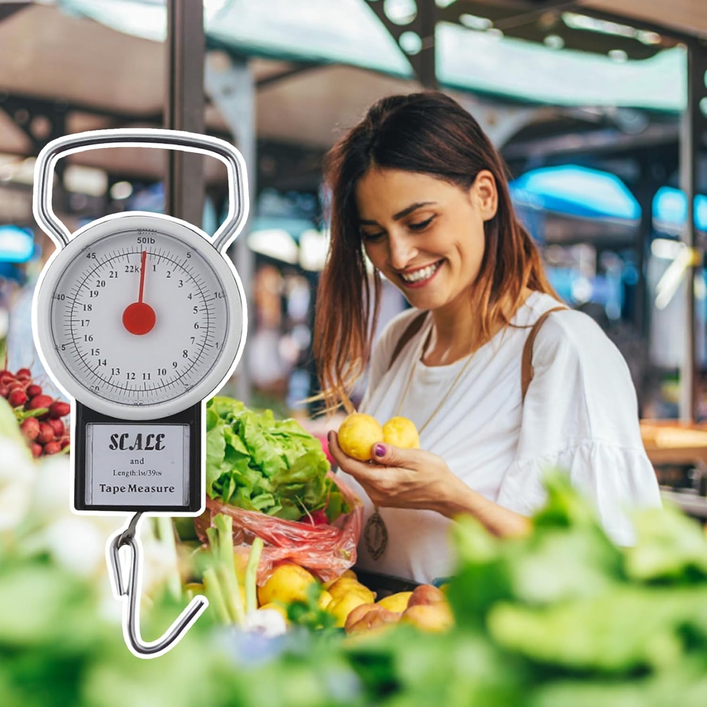 Manual Luggage Scale 22kg Portable Travel Scales with 1m Tape Measure and Adjustable Display for Luggage Weight Scale