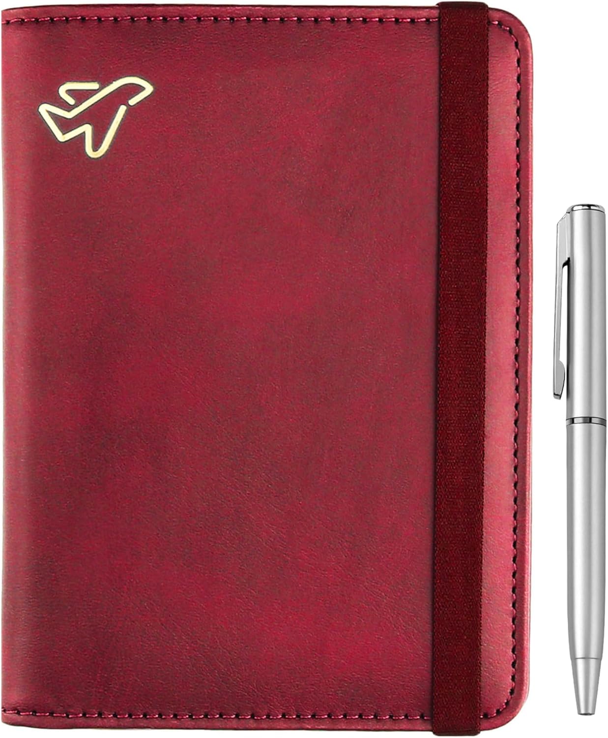 WALNEW Passport Holder for Travel, RFID Passport Cover Wallet for Women Men, PU Leather Passport Book Card Holder Case with Pen, Travelling Essentials for Flying