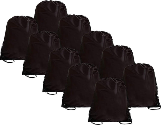 Threadart Drawstring Backpacks - Pack of 10 - Black | Sports Cinch String Sack | Gym, Storage & Travel | Large 15" x 18.5"