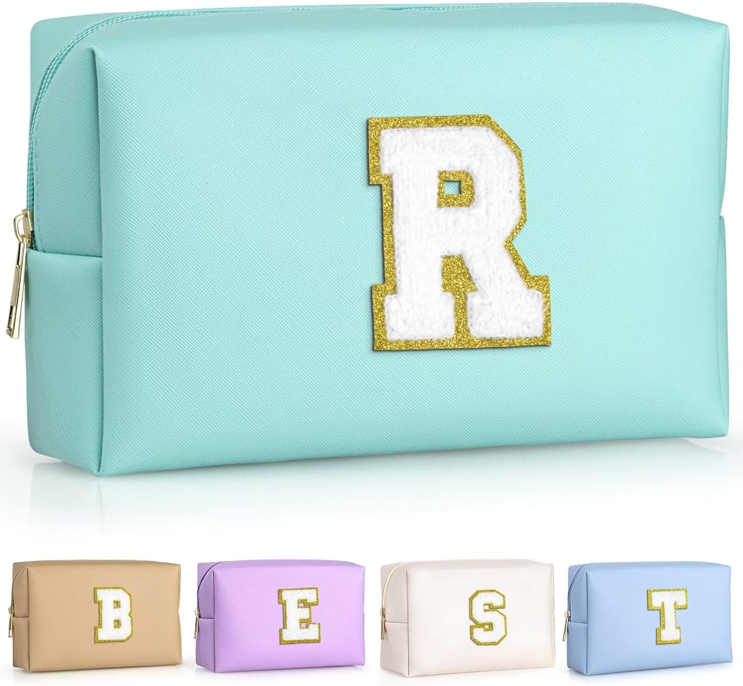 TOPEAST Cosmetic Travel Bags for Women, Preppy Small Makeup Bag, PU Leather Waterproof Toiletry