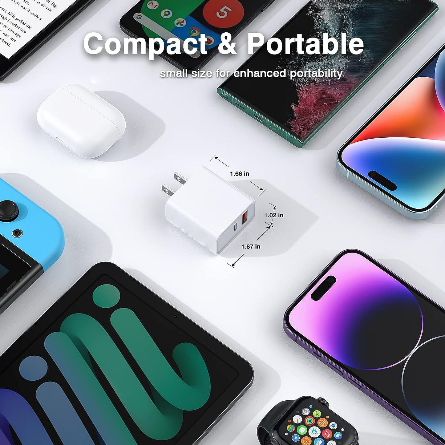 iPhone 15 Fast Charger, 2Pack USB C Charger - 20W Dual Port PD Type C + QC3.0 USB A Fast Charging Brick Plug Adapter for iPhone 15 Pro Max/15 Plus/14/13/12/11/Pro Max/SE/X, iPad Pro (White)
