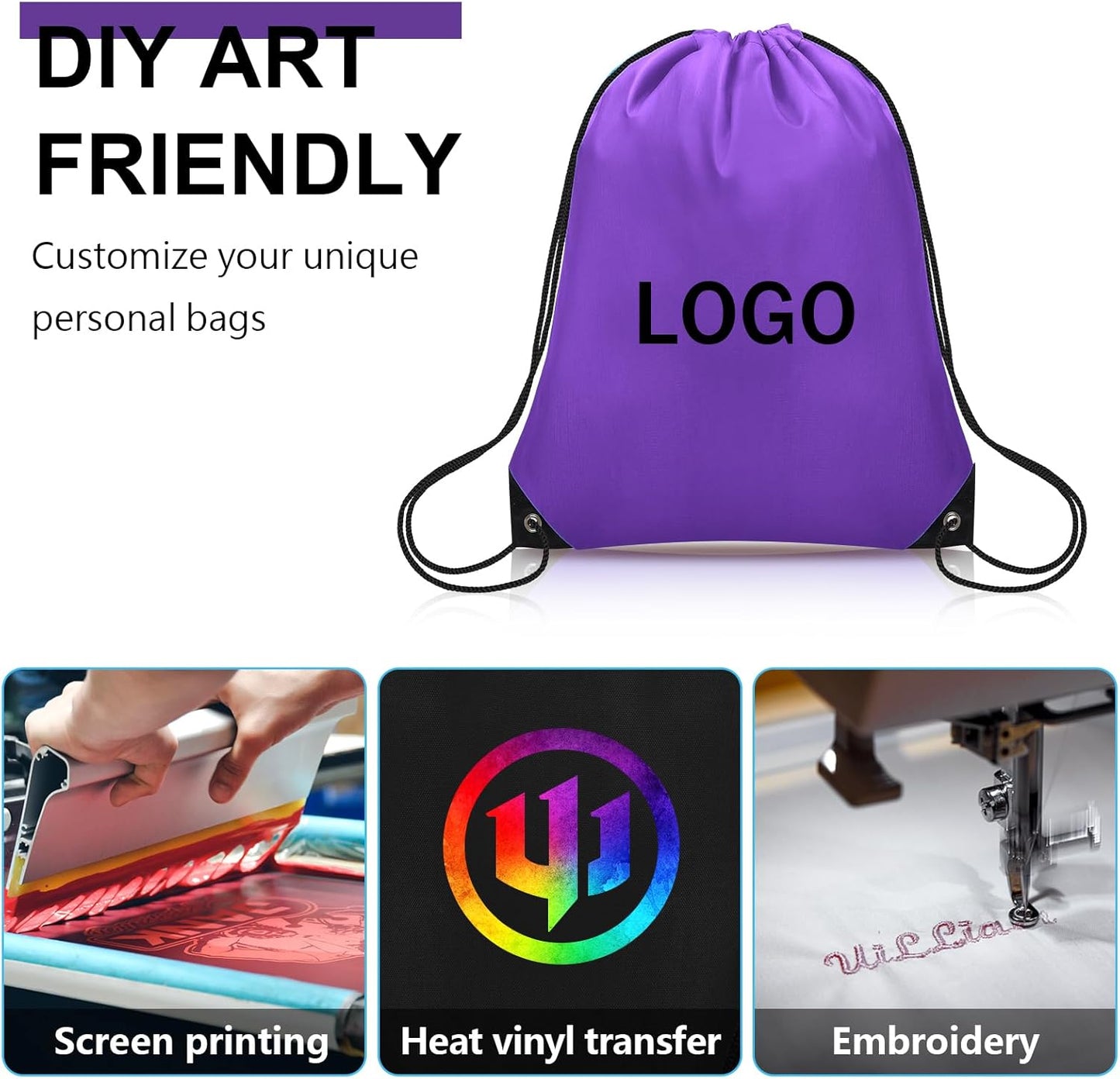 200Pcs Drawstring Backpack Bulk Cinch Sackpack Drawstring Bags Nylon for Gym Party Trip(Purple)