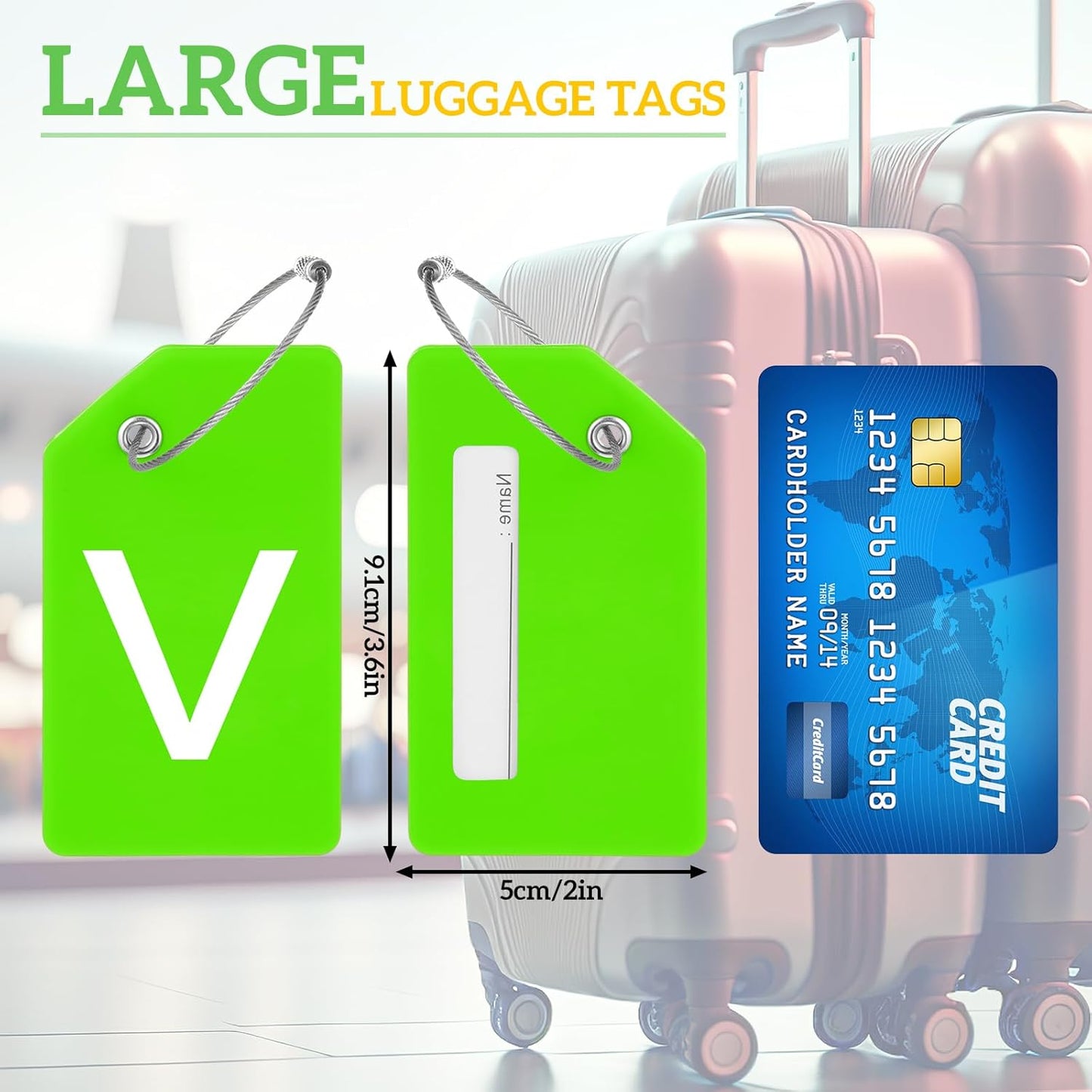 8 Pcs Initial Letter A-Z Luggage Tags Silicone Suitcase Instrument Tag with Name Card and Stainless Steel Loop(Letter V,Green)