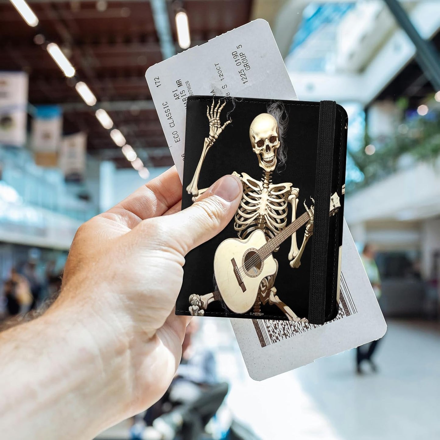 Cute Passport Holder and Holder Combo Passport Cover with Compatible Wallet Credit Card Protector RFID Blocking Women Men (Black Skull Skeleton)
