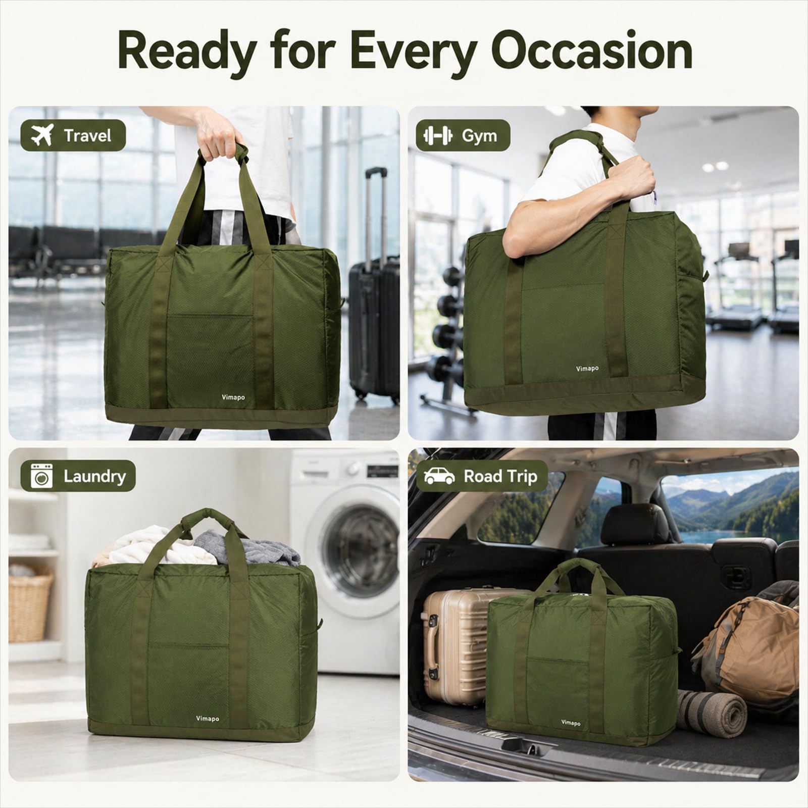 Vimapo Foldable Travel Duffle Bag with Trolley Sleeve 40L Travel Bag