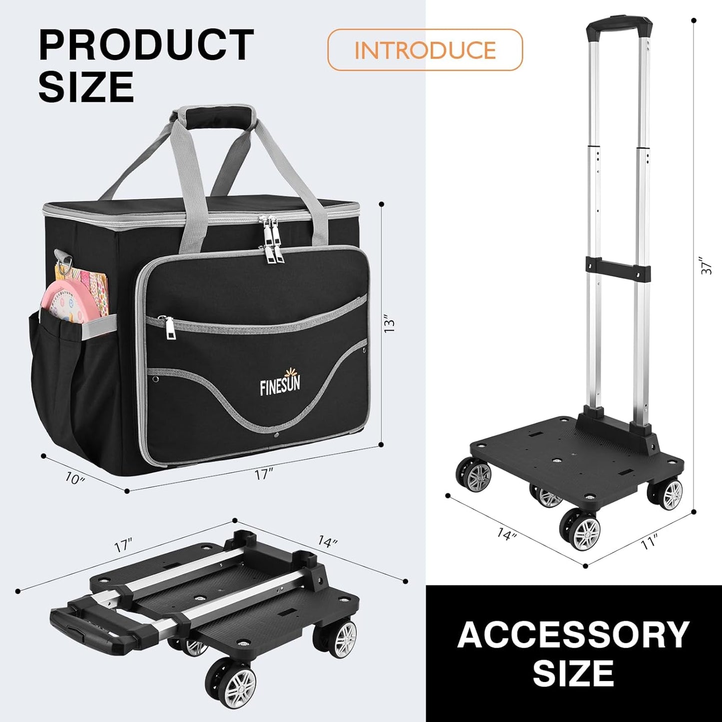 Rolling Tote Bag for Women Teacher Bag Rolling Cart Briefcase with Wheels Carry on Wheeled Bag for Work,Office,Craft Black
