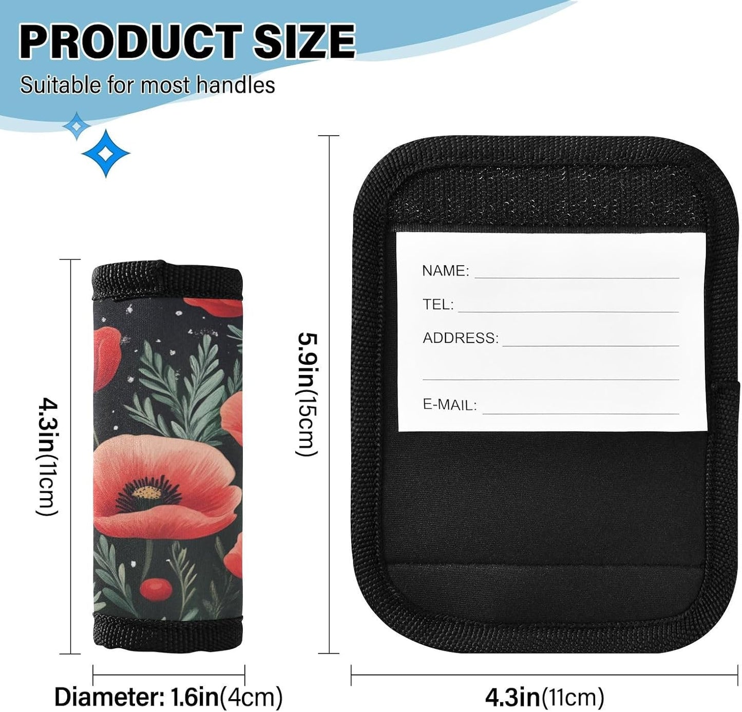 Winter Poppy and Cherry 4 Pack Luggage Handle Wraps Covers for Suitcase Identifiers Bag Tags Travel Accessories