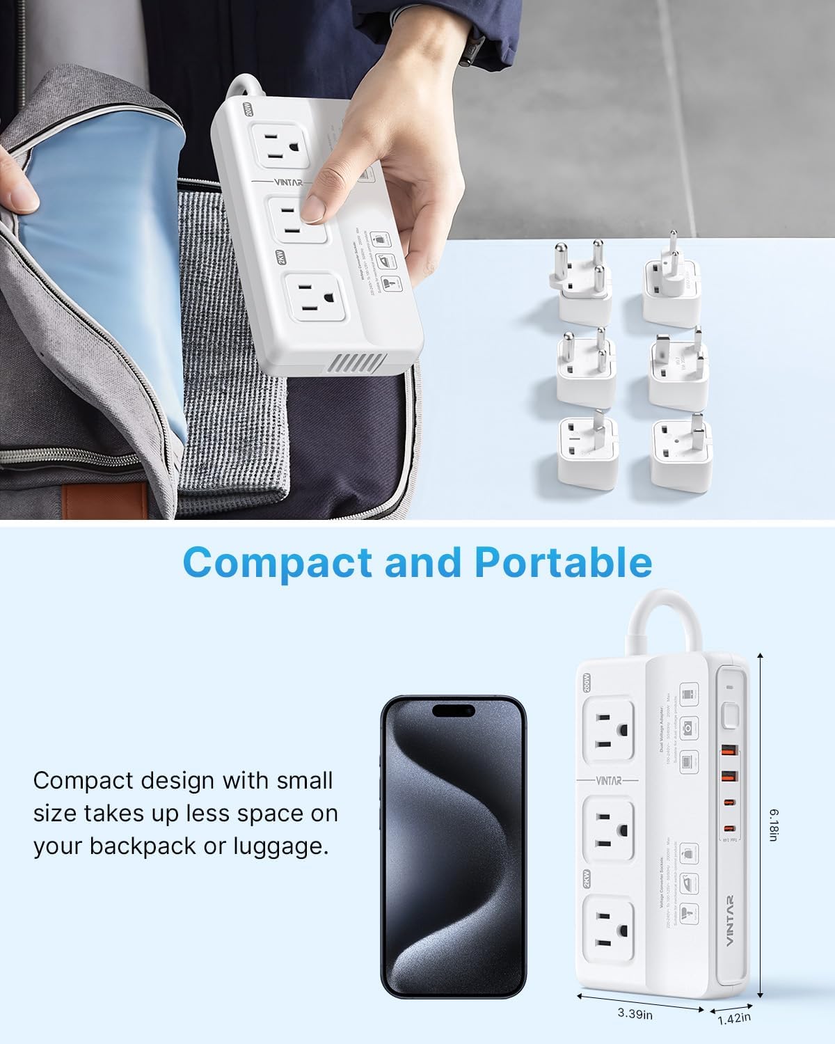 220V to 110V Voltage Converter, VINTAR 2000W Universal Travel Adapter Voltage Converter US to Europe, International Step Down Transformer Power Converters Adapter Combo for EU UK JP AU in SA