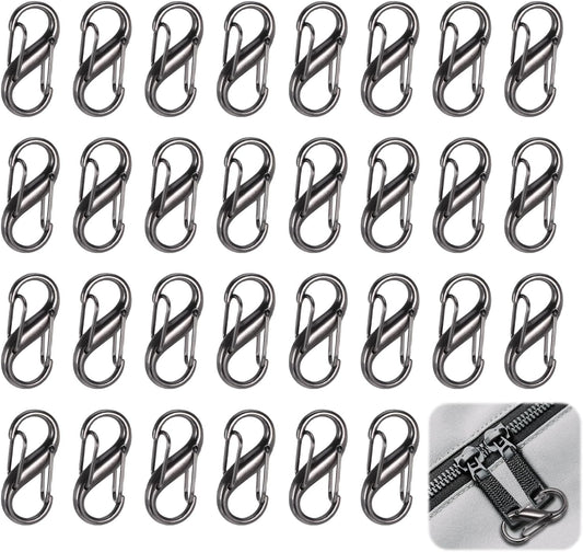 30PCS Zipper Clips Anti Theft, S Mini Carabiner Zipper Lock Set with Dual Opening Locks, Durable S Carabiner Clip Quick Disconnect for Backpacks Purses Luggage Travel Bags Camping Suitcases, Gunmetal
