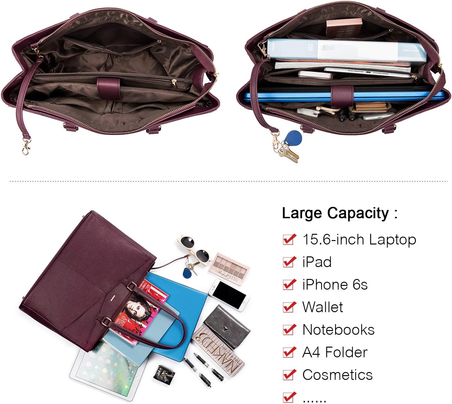LOVEVOOK Laptop Tote Bag for Women 15.6 Inch Waterproof Leather Computer Bags Women Business Office