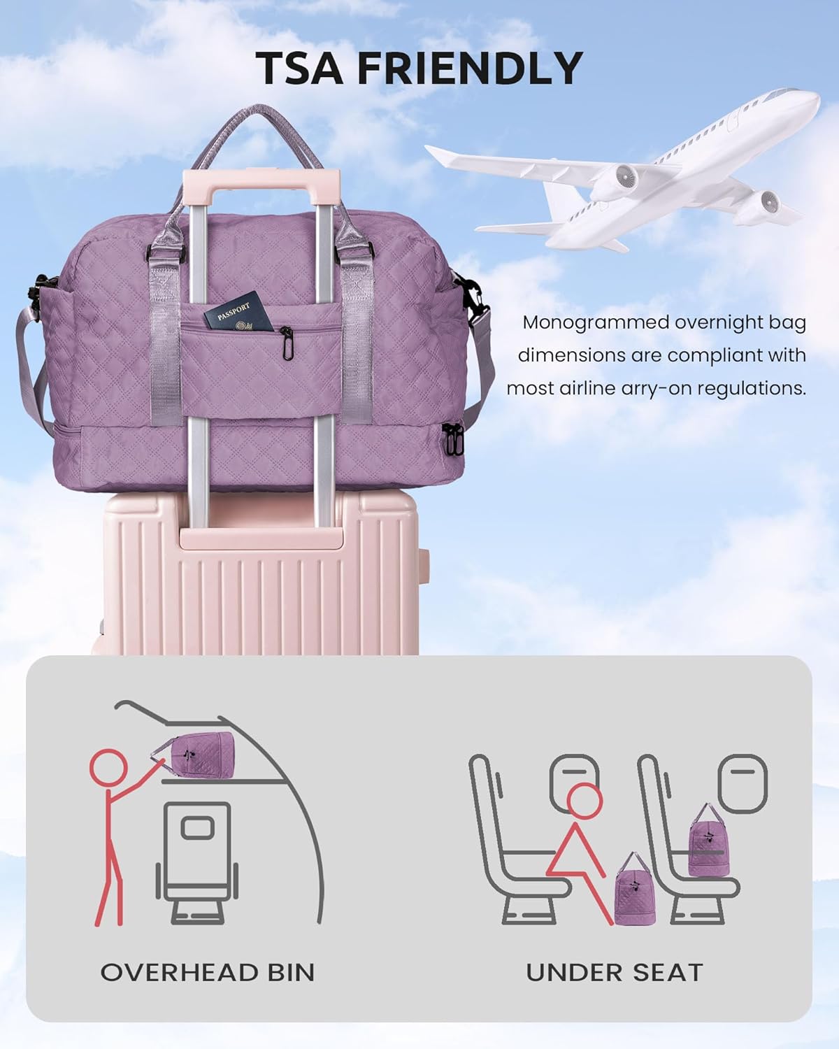 Gifts for Sister-Travel Bag for Women Shoe Compartment, Personalized Weekender Bag, Monogram Overnight Bag, Letter Travel Bag with Makeup Bag，Sister Friend Girlfriend Gifts (Letter N)