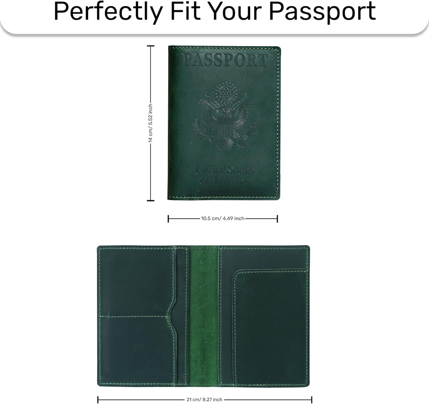 HIFA Leather Passport Holder, Handmade Passport Cover with Card and Ticket Slot - Genuine Leather