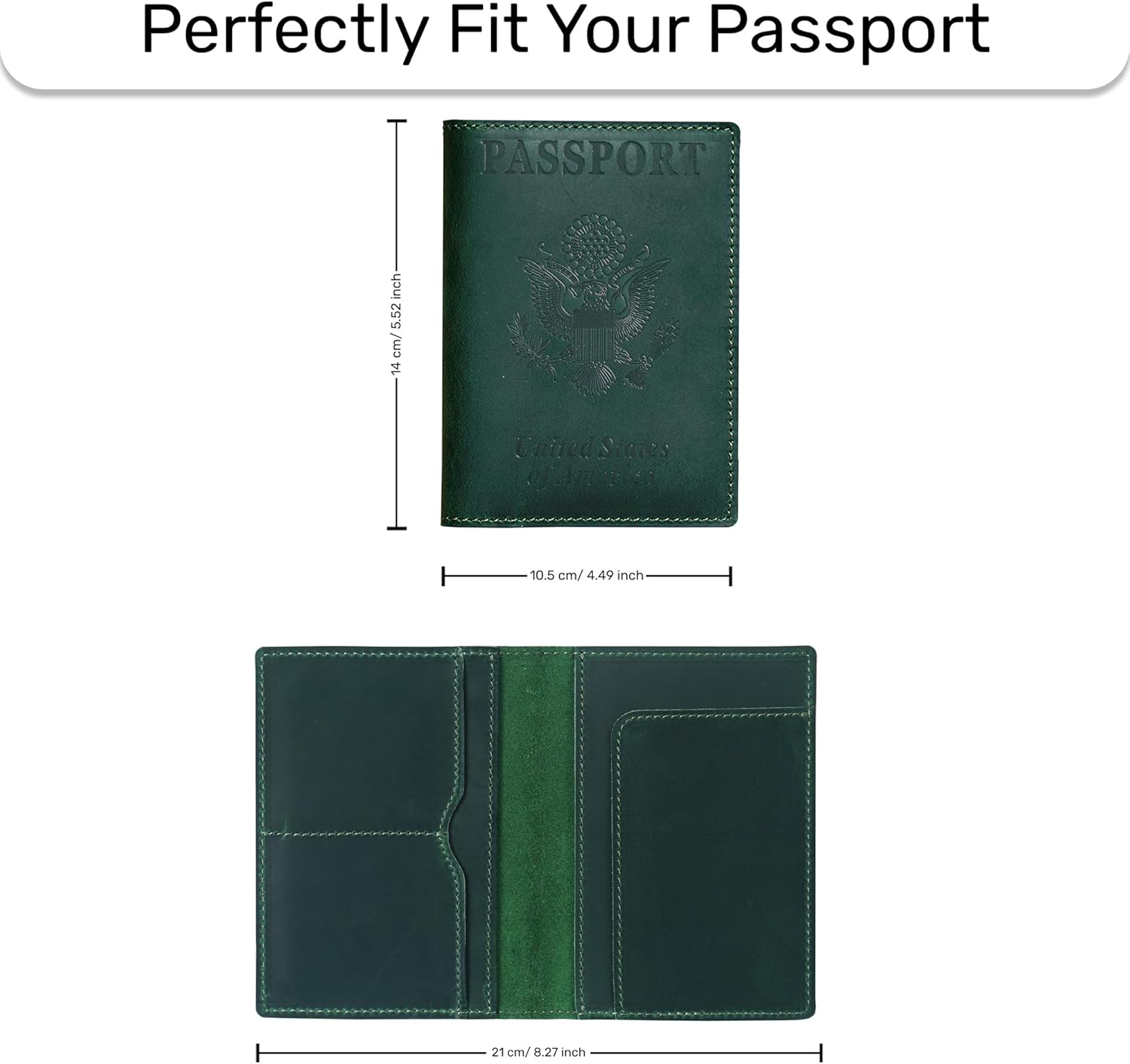 HIFA Leather Passport Holder, Handmade Passport Cover with Card and Ticket Slot - Genuine Leather