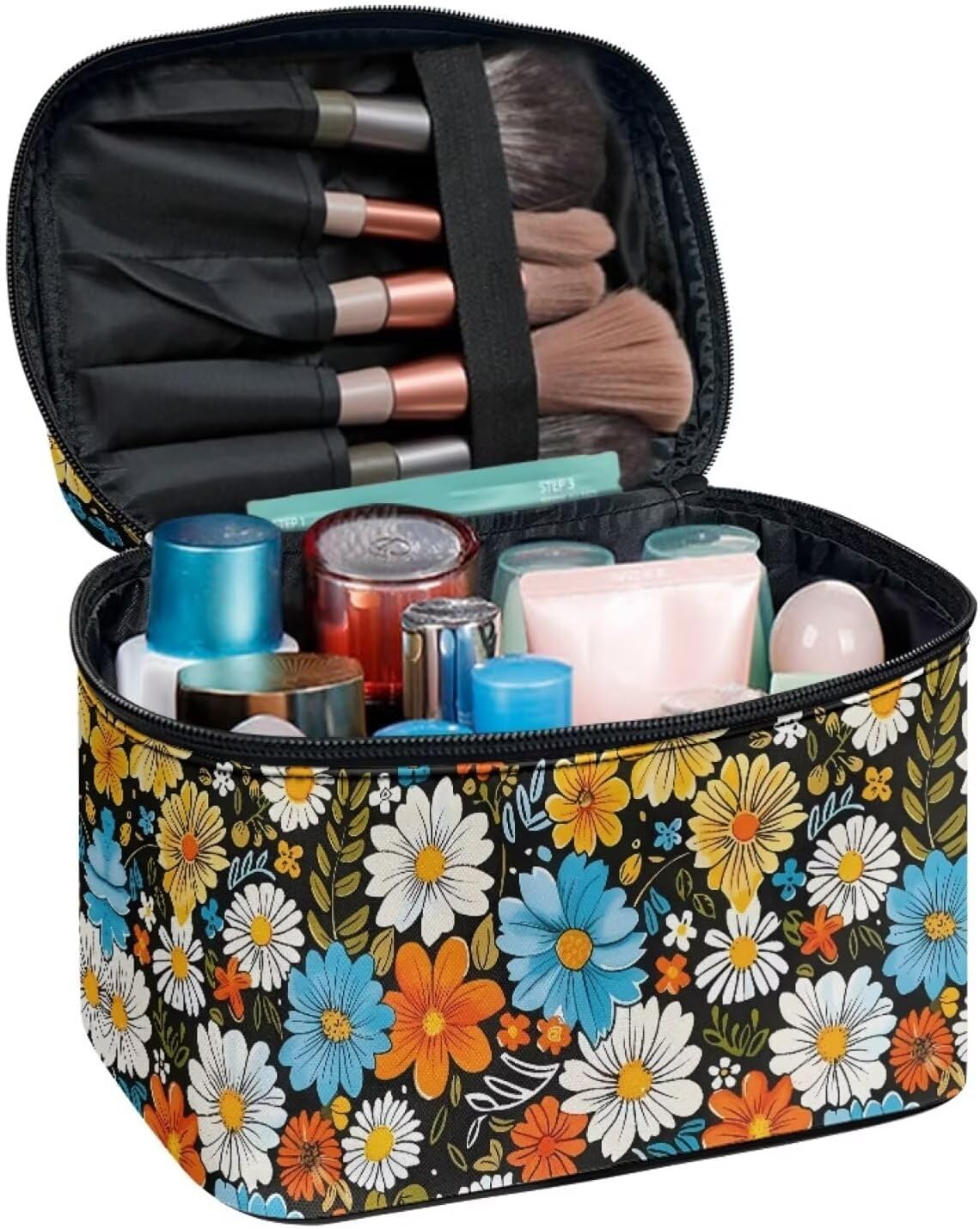 JoyLamoria Floral Blossoms Makeup Case Portable Cosmetic Bag Toiletry Containers for Women