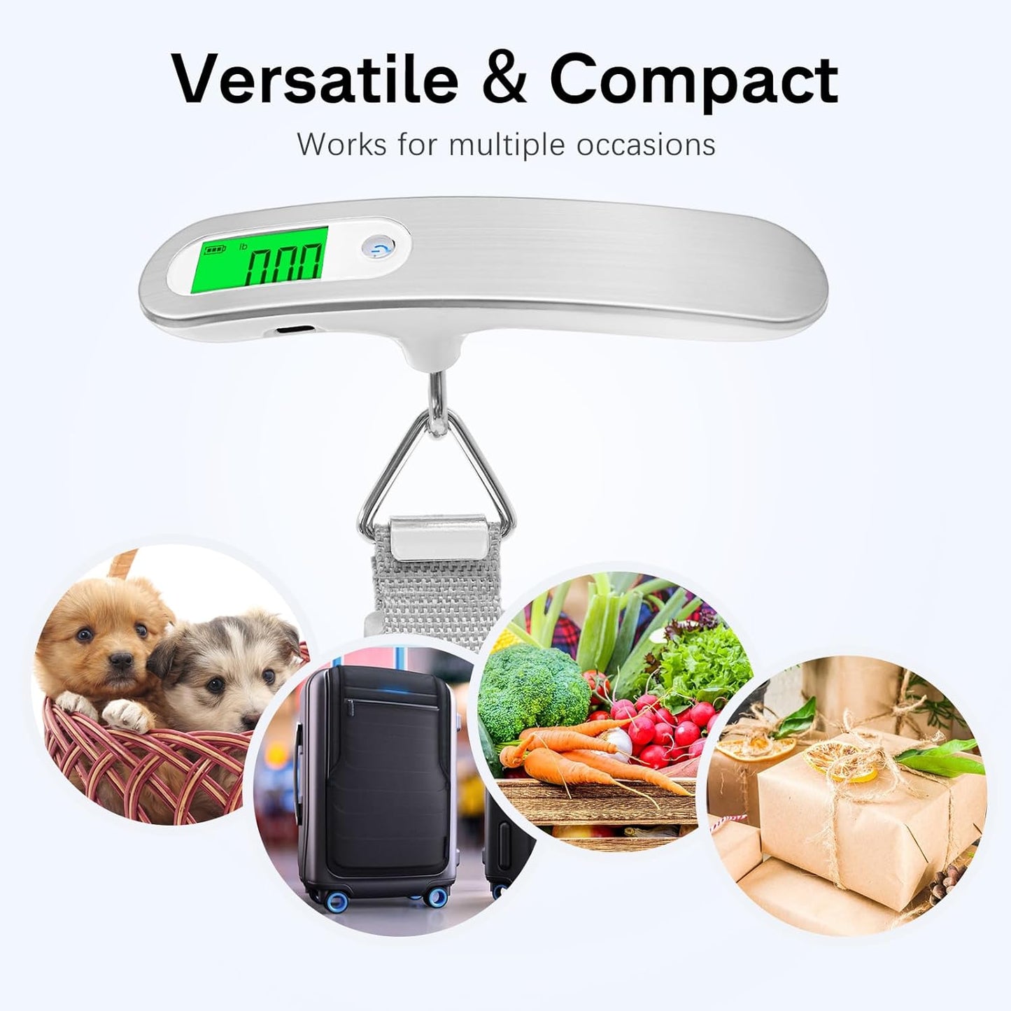 Rechargeable Luggage Scale with Hook & Type-C Port - Portable, Digital, High-Precision, and Ideal for Backpacks, Suitcases, and Carry-Ons - Up to 110lb/50kg Capacity -Hook