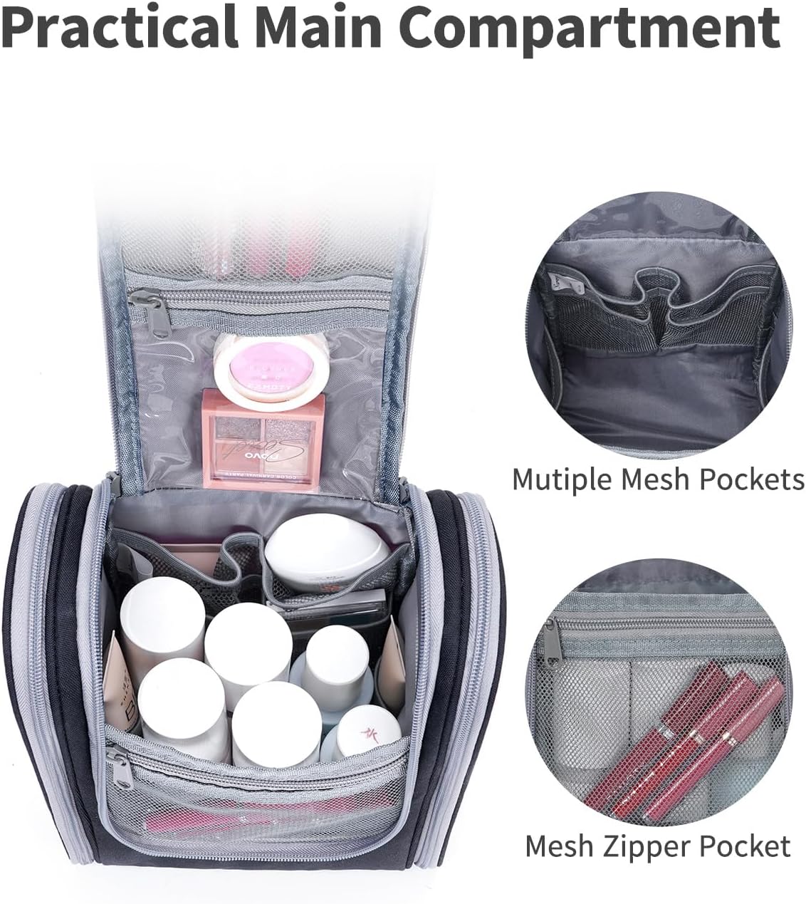 Narwey Small Hanging Travel Toiletry Bag Cosmetic Make Up Organizer for Women and Men (Medium