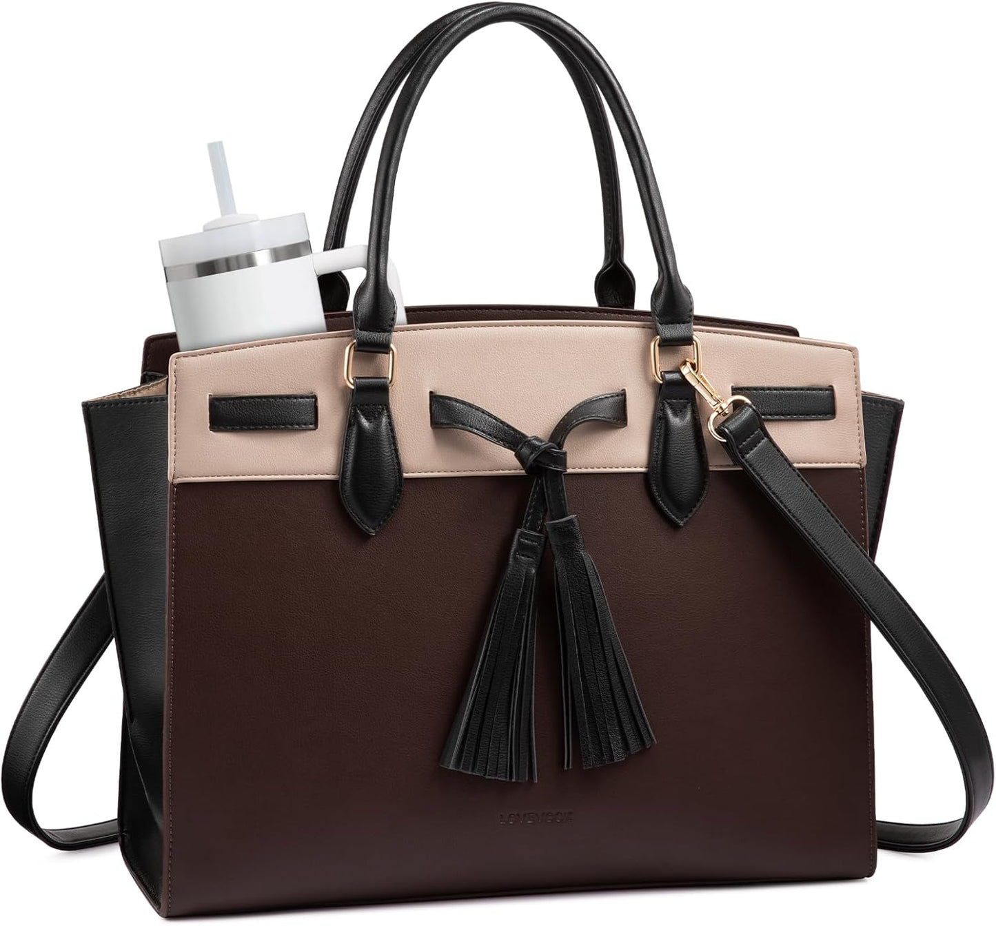 LOVEVOOK Laptop Bag for Women,Work Tote Bag with Large Cup Holder,Leather Computer Bag Teacher Bag Handbag Gifts for Women