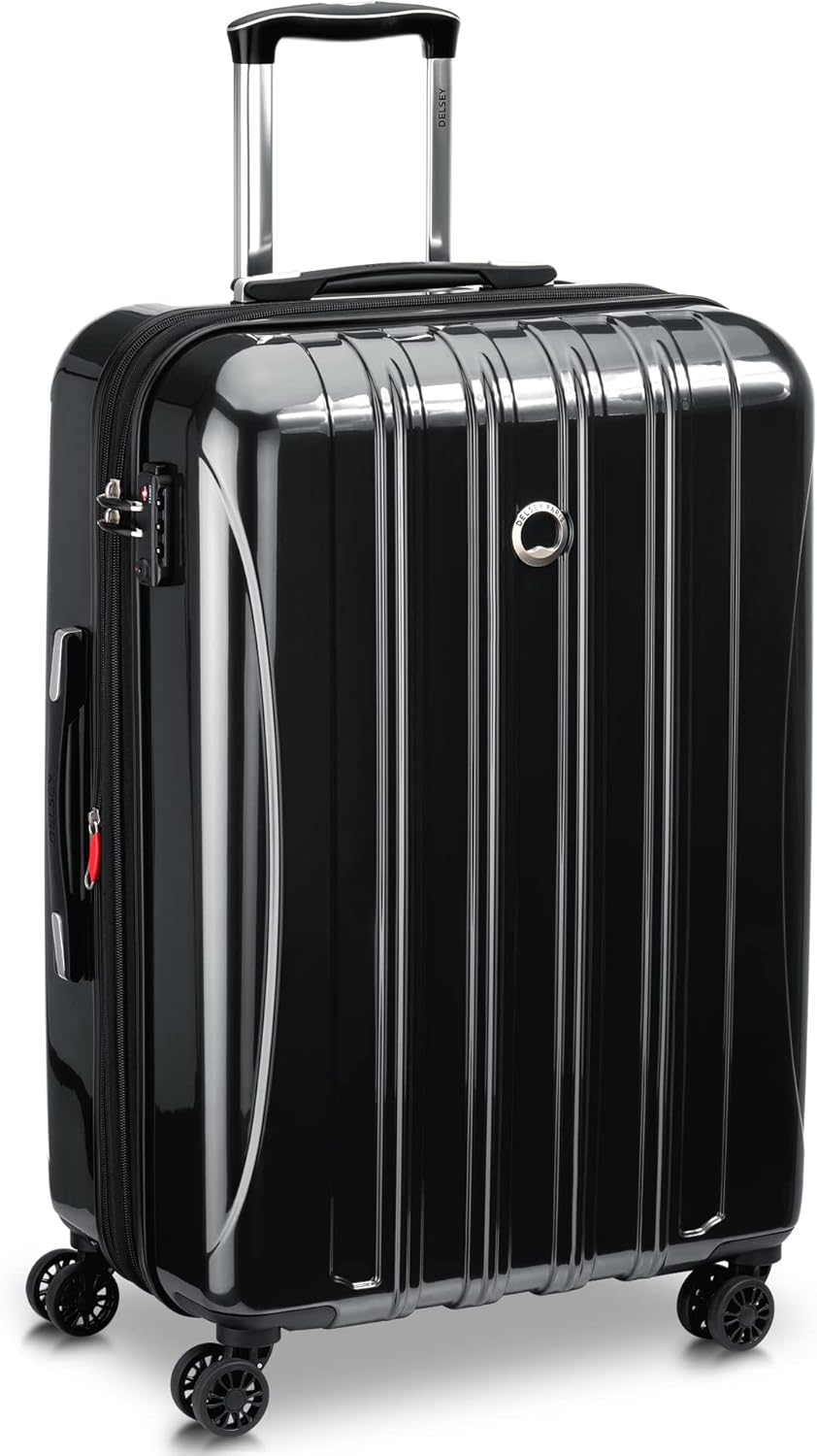 DELSEY PARIS Helium Aero Hardside Expandable Luggage with Spinner Wheels, Black, Checked-Medium 24