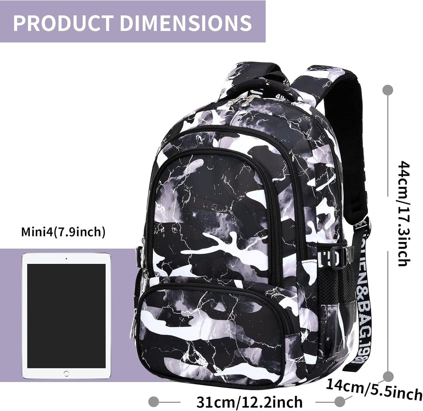 Camo Backpack for Kids, Lightweight Camo Backpack Elementary Middle School Backpack Water Repellent Bookbag (Camo Black 2 in 1)