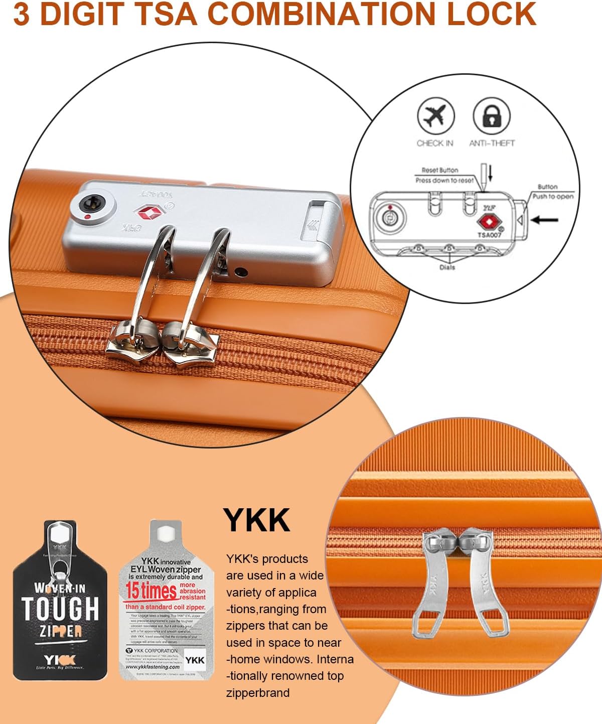 Somago 20 Inch Carry On Luggage Sets Hardside Suitcase with Double Spinner Wheels and TSA Lock YKK Zipper (Sunset Orange,14/20)