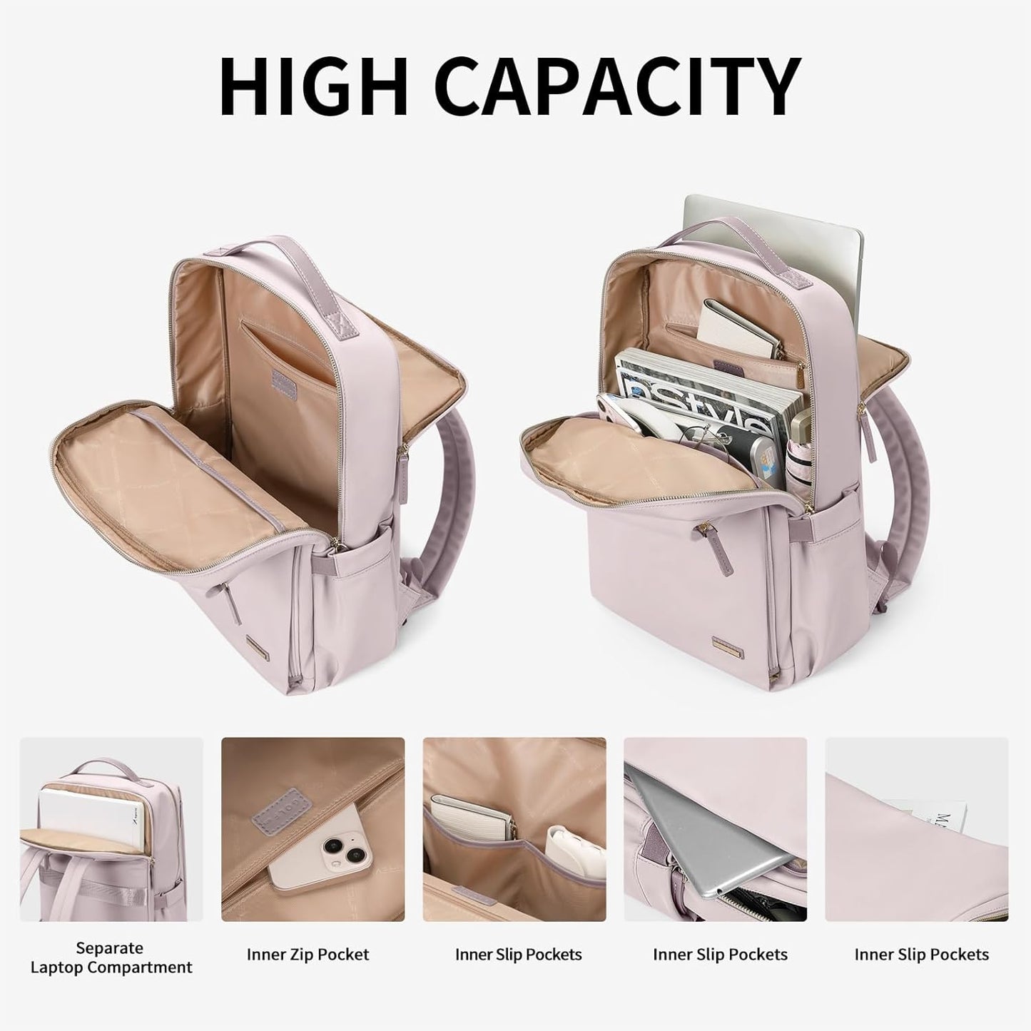 Stylish Laptop Backpack for Women Airline Approved Perfect for Work College and Travel Multi-Functional Casual Daypack Fits 15.6 Inch Notebook (Pinkish Grey)