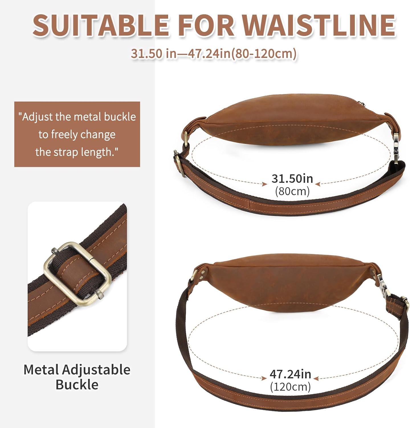BAIGIO Leather Fanny Pack for Men & Women Belt Bag Vintage Waist Bag Bum Bag Fashion Crossbody Waist Pack Sling Bag for Travel