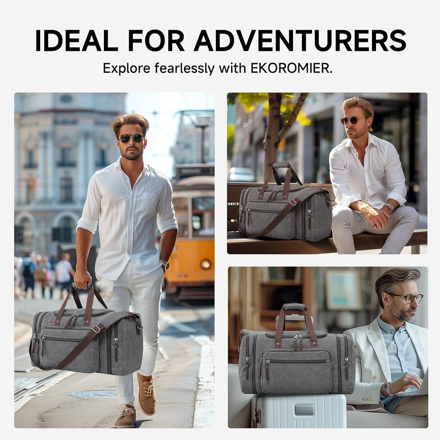 Canvas Expandable Duffle Bag for Men Traveling, Luggage Travel Bag Weekender Overnight Bag,Mens Gym
