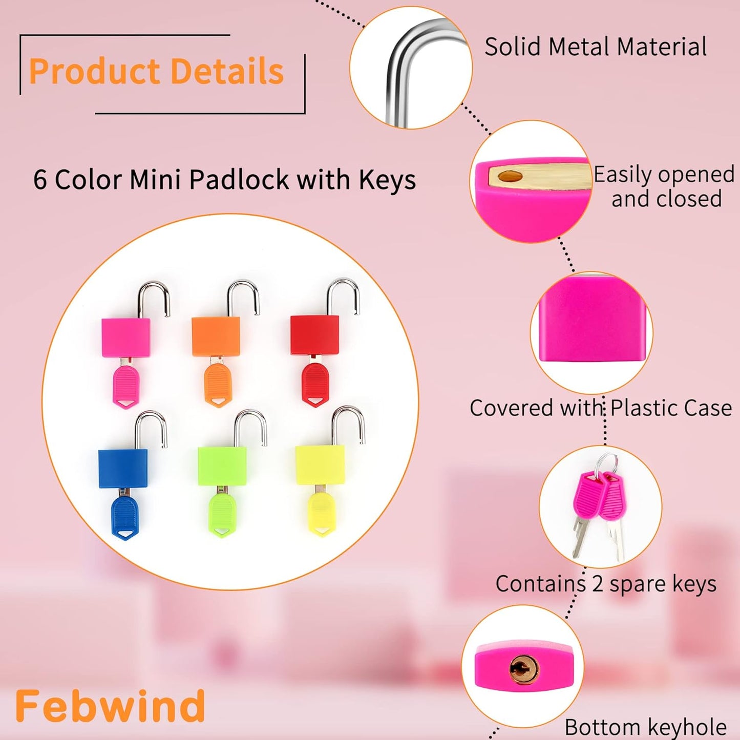6 Pcs Suitcase Locks with Copper Keys Protect Your Belongings with Febwind's Set of 6 Mini Padlocks