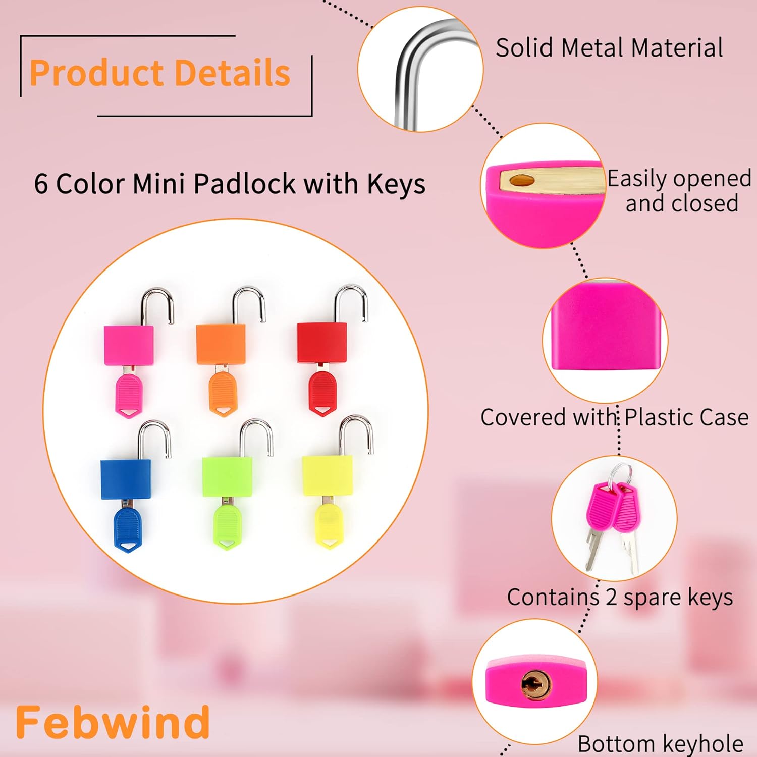6 Pcs Suitcase Locks with Copper Keys Protect Your Belongings with Febwind's Set of 6 Mini Padlocks
