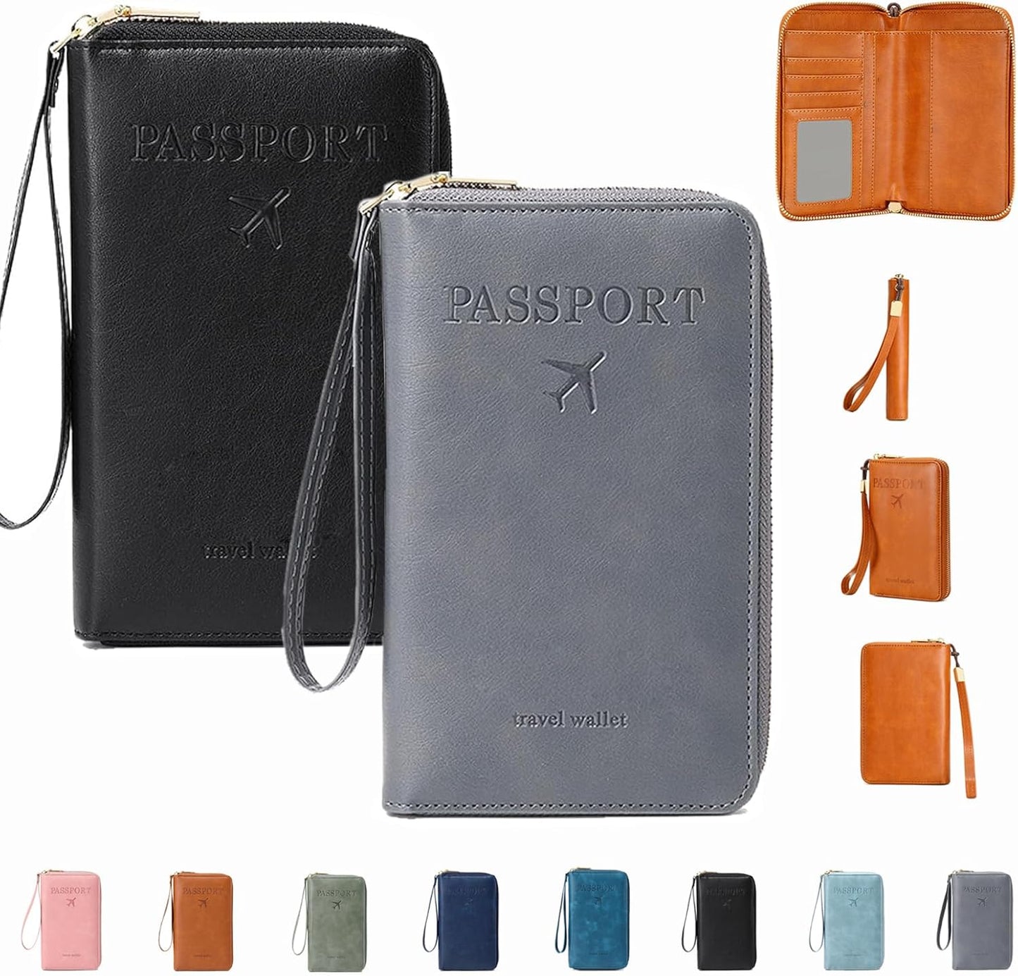 Similarbe RFID Passport Wallet,Similarbe Multi-Functional RFID Passport Wallet,Travel Wallet for Women Men - ID Card Organizer with Anti-Theft,Slim Leather Cover for Credit Cards,Cash (2PCS-F)