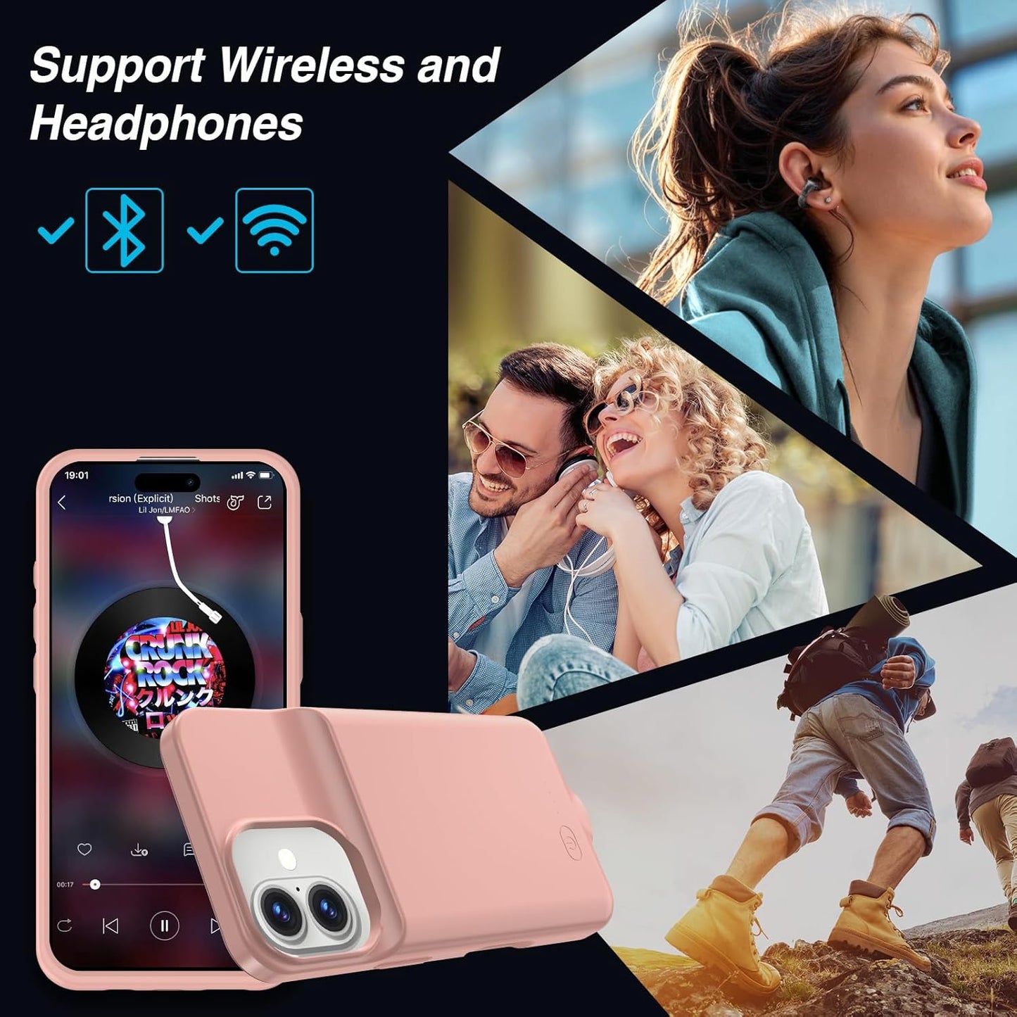GIN FOXI Battery Case for iPhone 16/16e, Fast Charging Cases Charger 8500mAh Ultra-Slim Lightweight Rechargeable Battery Pack Anti-Fall TPU Powerful Juice Box for 16e/16 (6.1") Pink