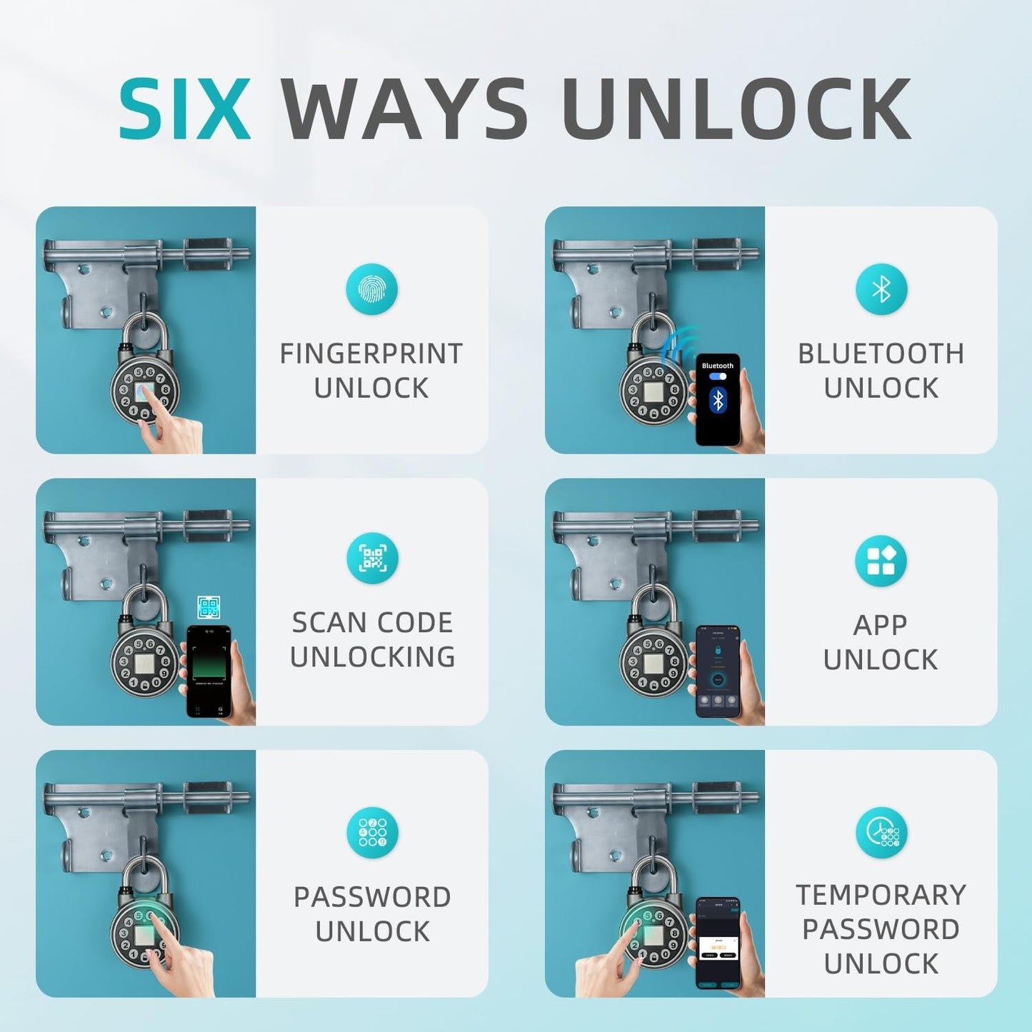 SFW Smart Bluetooth Fingerprint Padlock, Water Resistant, Silver, Suitable for Gyms, Sports Facilities, Bicycles, Schools, Luggage, Lockers