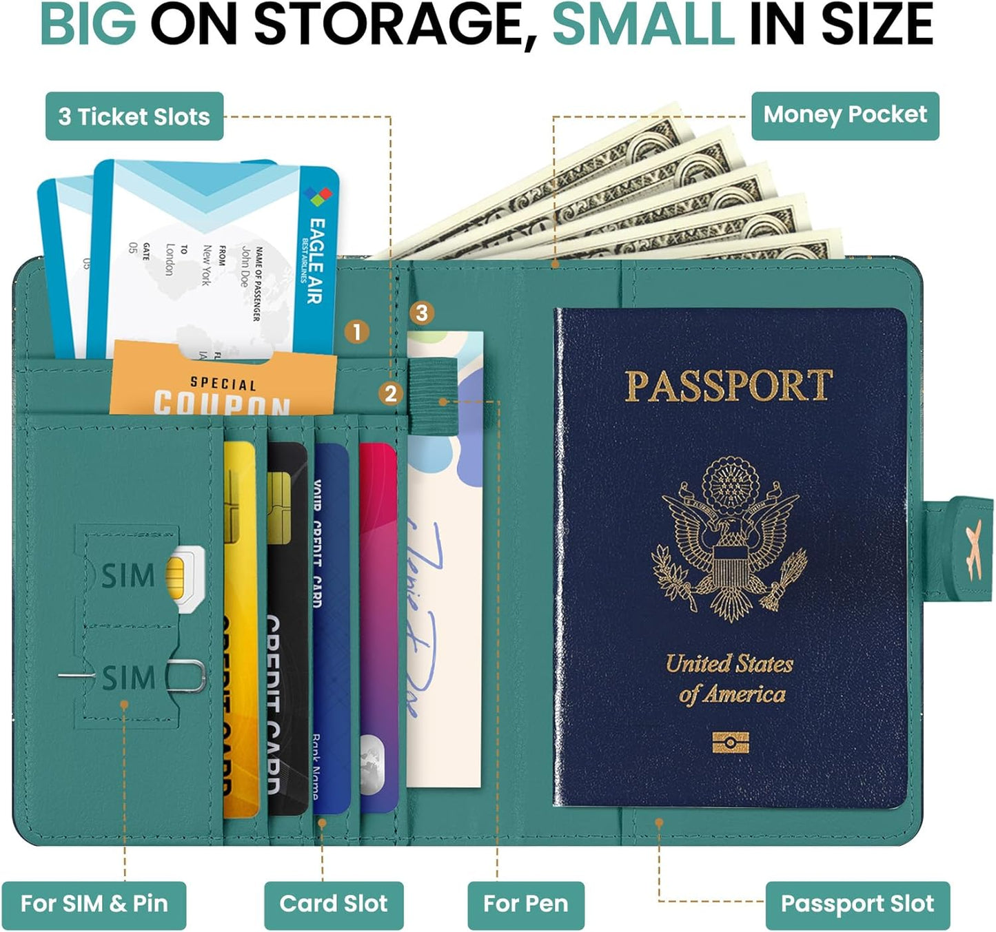 Passport Holder for Travel Essentials, RFID Blocking Leather Cover Wallet with Magnetic Closure