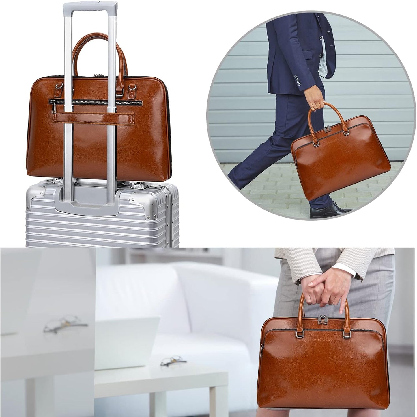 Blofinche Laptop Messenger shoulder bag: Genuine Leather work Briefcase 13.3 15.6 inch designer handbag