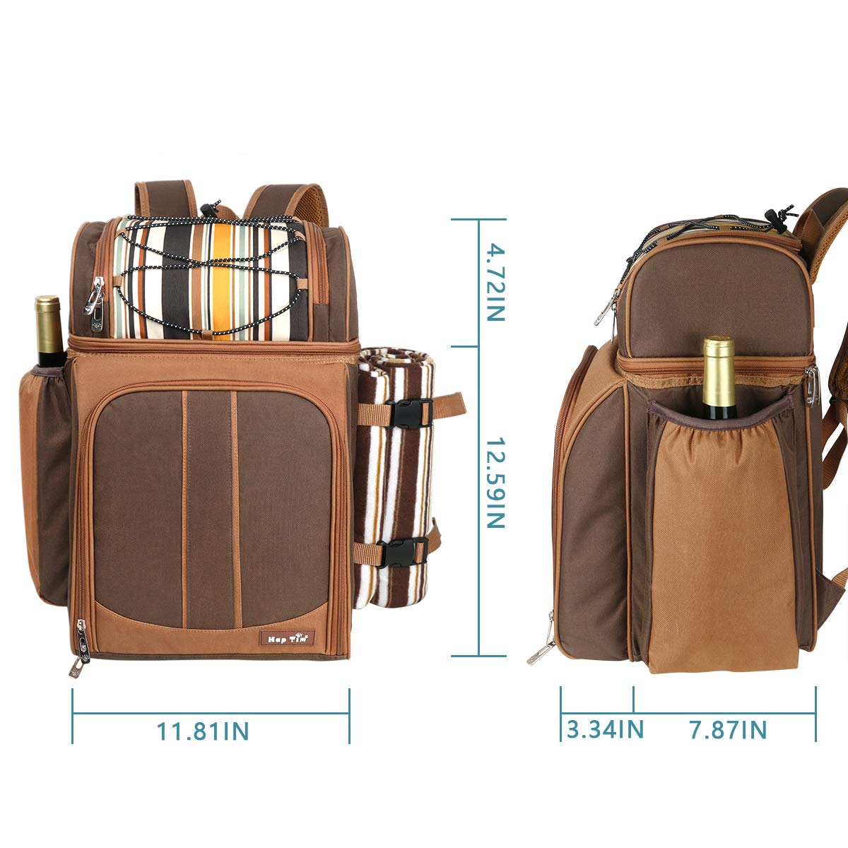 Hap Tim Picnic Basket Backpack for 4 Person with Insulated Leakproof Cooler Compartment, Wine