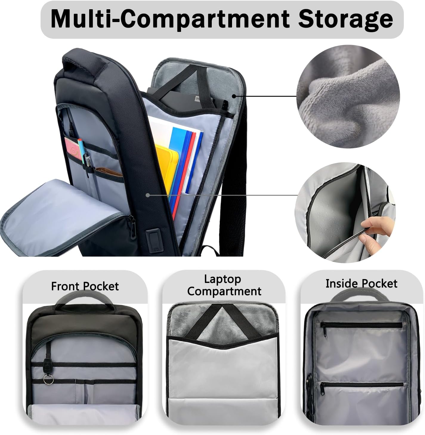 Slim Laptop Backpack for Men, Business Backpack with Charging Port, Tech Backpack for 15.6 inch Laptop for Work Office (Black)