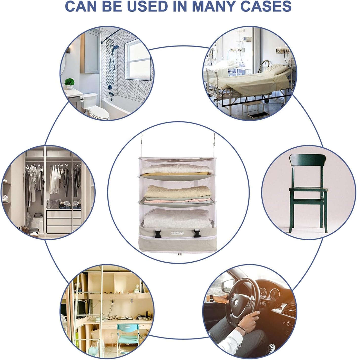 TABITORA Portable Hanging Travel Shelves Bag Packing Cube Organizer Suitcase Storage Large Capacity (Cream white XL)