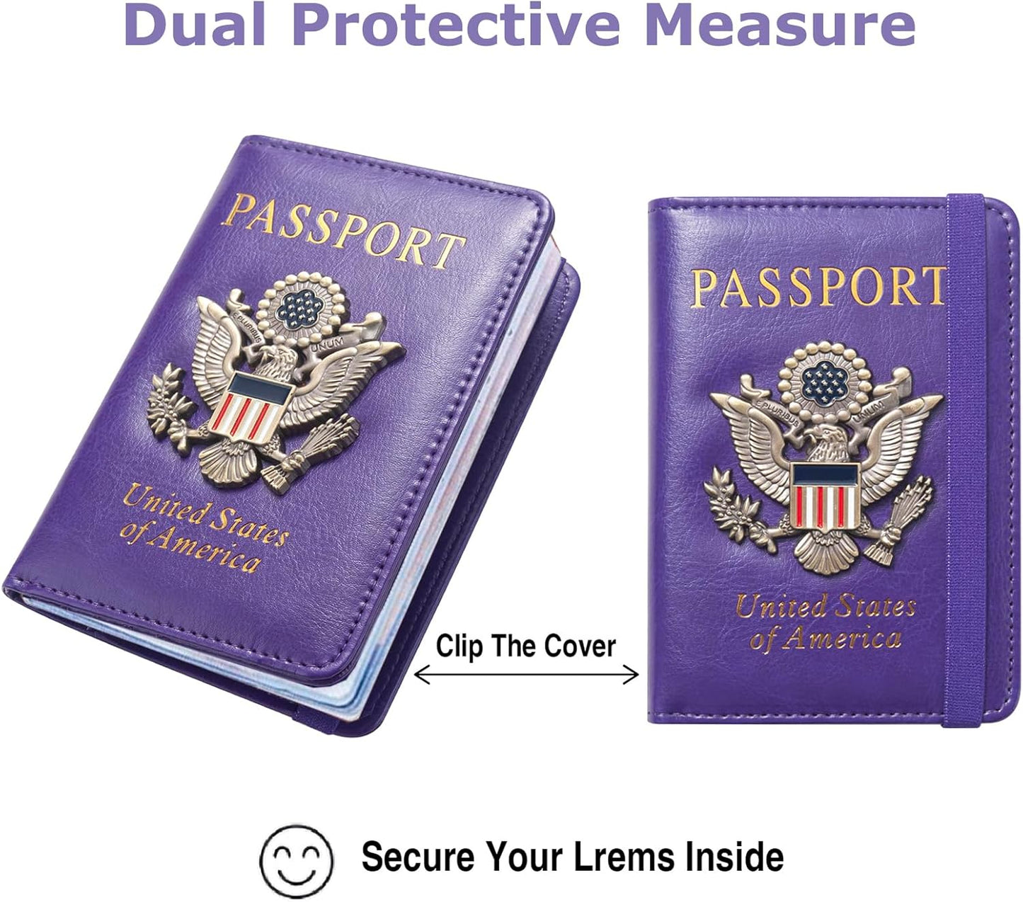 Passport Holder for Travel Passport Cover for Men Passport Wallet Case With 3D Metal Badge Protector Leather Card Case RFID Blocking Women Travel Accessories Document Organizer (Purple)