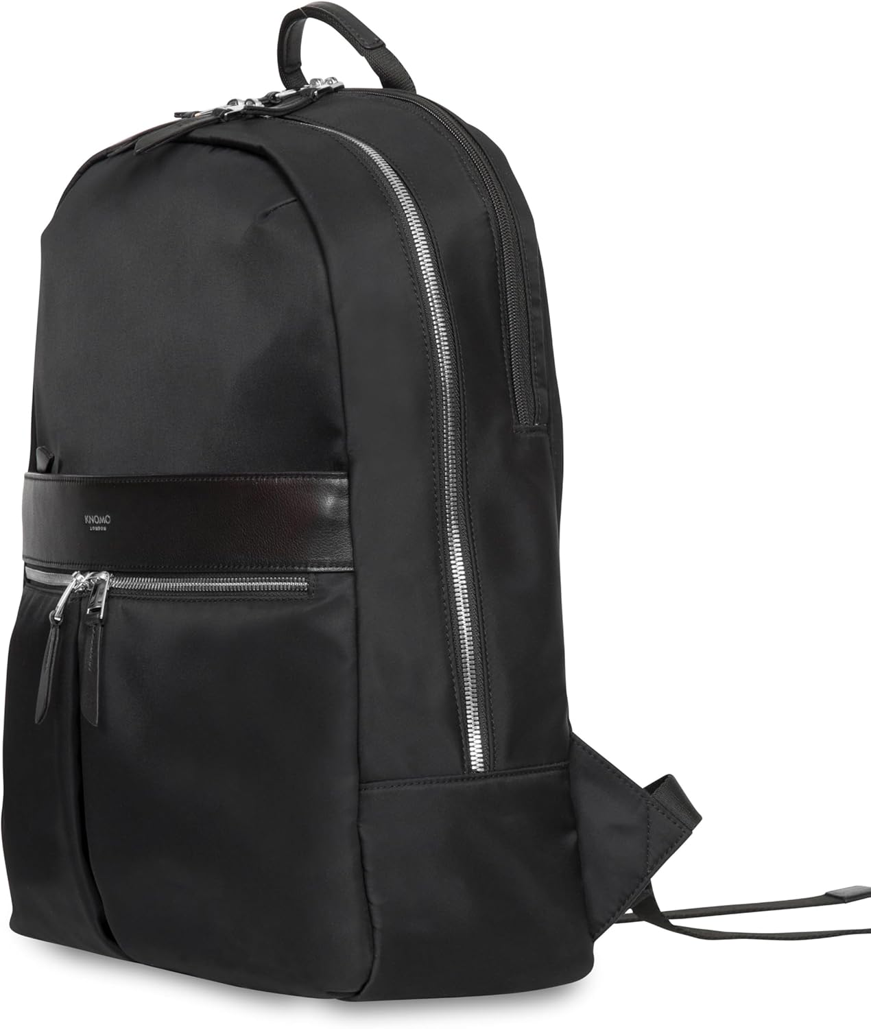 KNOMO Beaufort 15.6" Laptop Backpack Work Bag Purse Large Travel Rucksack with Silver Zip, Black