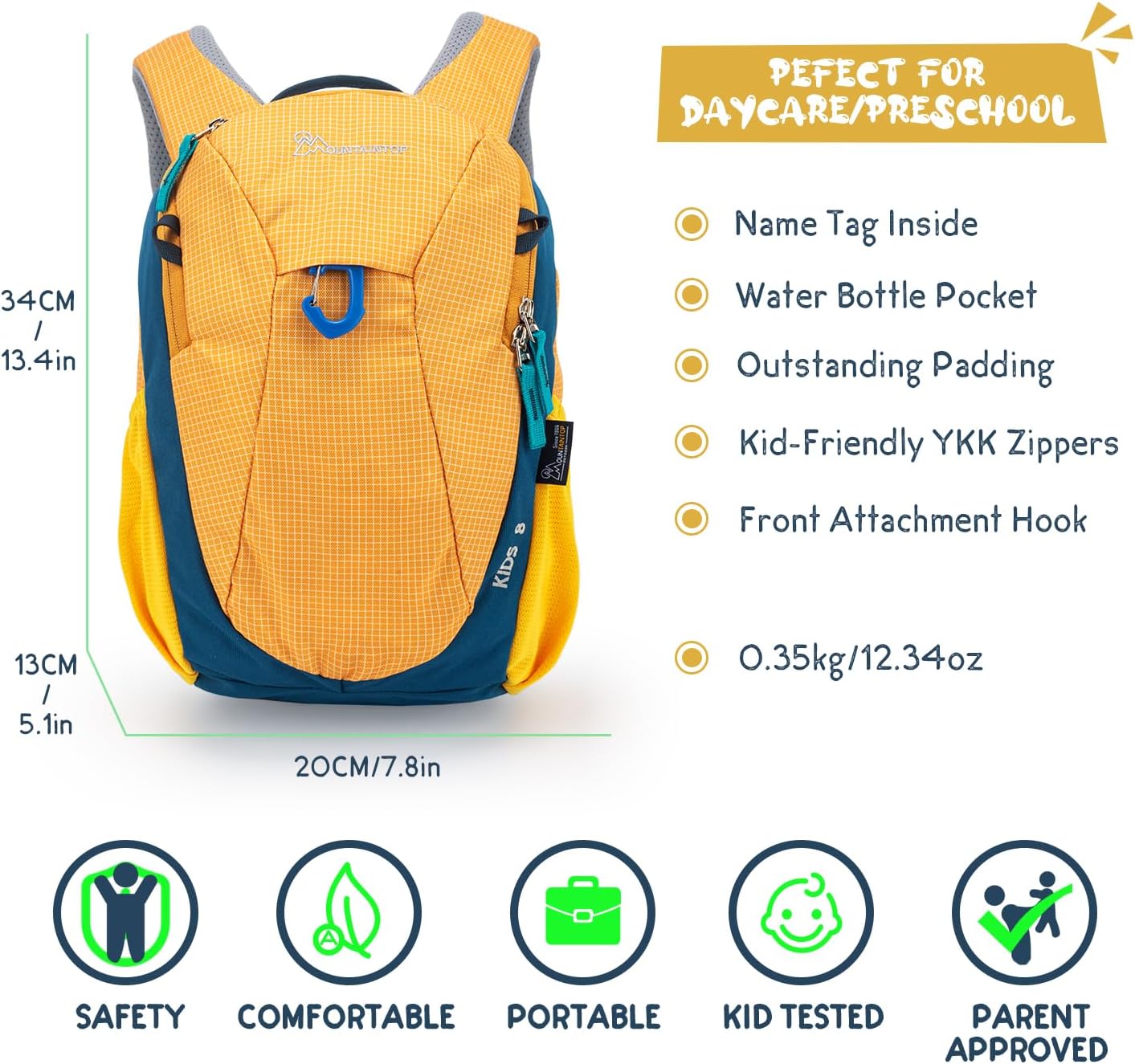 MOUNTAINTOP 8L Kids Backpack,Toddler Backpack Travel Daypack with Chest Strap,Small Backpack for