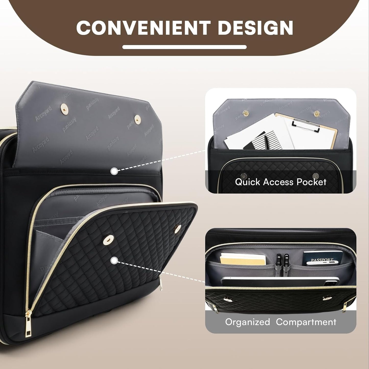 Rolling Laptop Bag Women, Rolling Briefcase for Women for Work, 17.3 Inch Computer Bag with Wheels, Fashion Flap Laptop Bag With Wheels for Work Business, TSA Friendly Design, Black