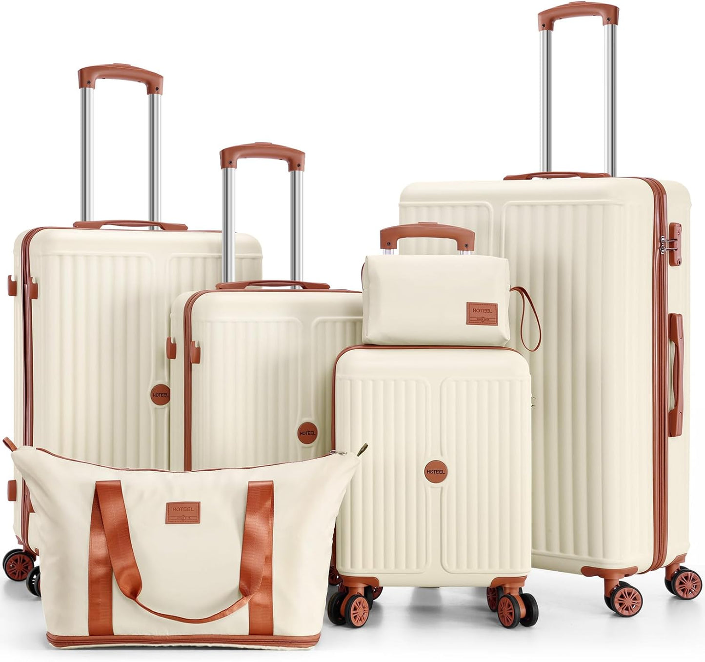 Hoteel Luggage Set 6-Piece, 4-Year Limited Warranty,Suitcases with Wheels,ABS PC Hardshell Suitcase, TSA Lock, Including Waterproof Luggage Bag, Travel Maletas for Men & Women,Beige