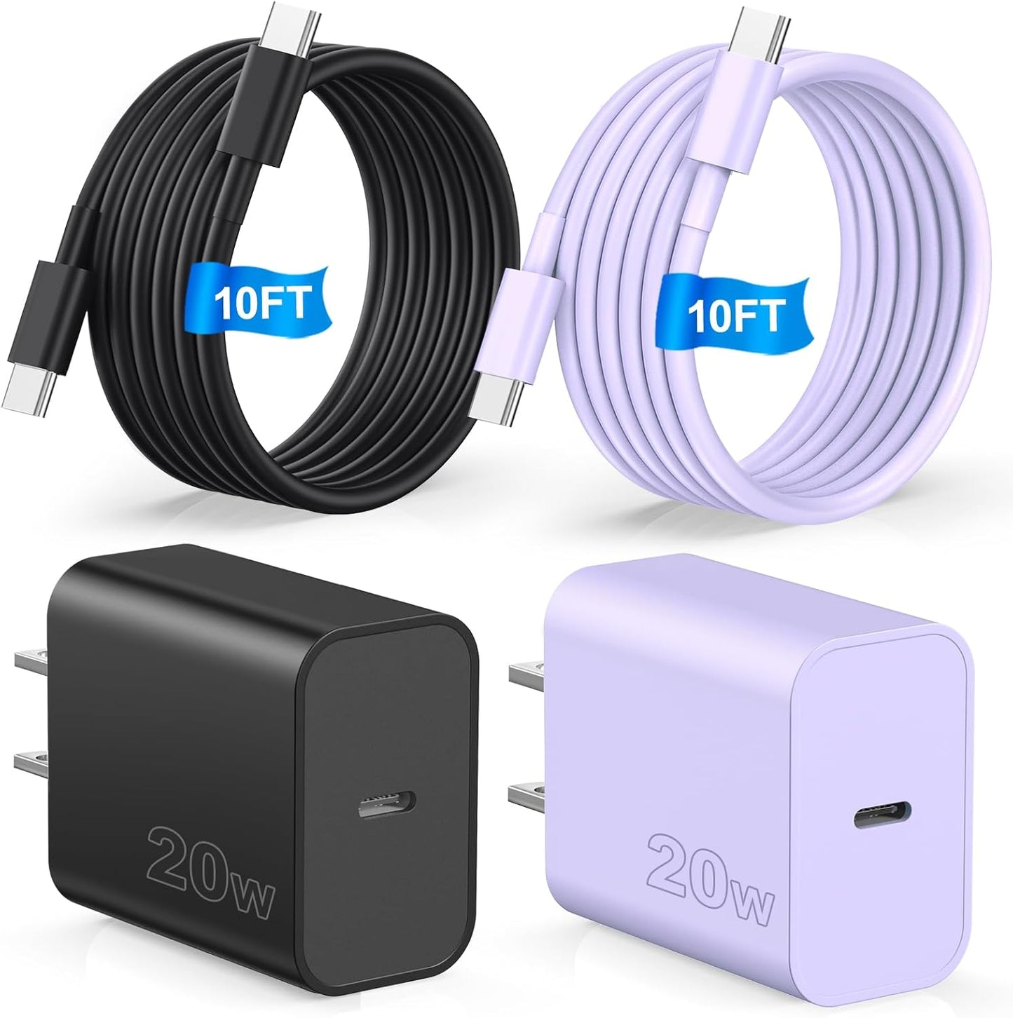 Compatible with iPhone 16 17 Fast Charger,Type C Chargers,2Pack USB C Block with 10FT USBC to USB C Cable Compatible with iPhone 17/16/15 Pro/Pro Max/Plus/Samsumg Galay S24/S23 /S22/S21/S20/Note10/20
