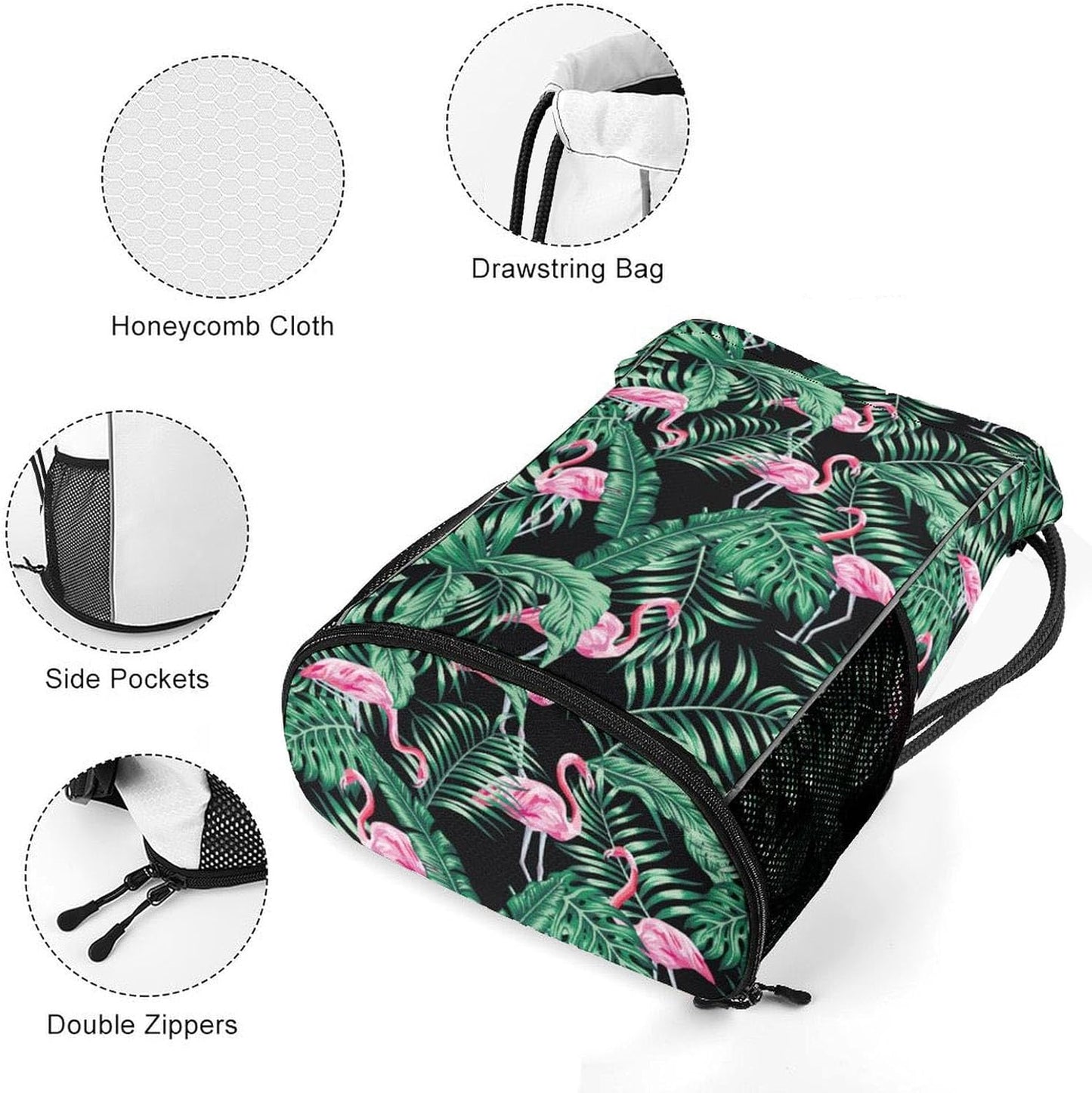 Tropical Flamingos Drawstring Backpack Gym Bag With Shoe Compartment String Bag Sport Beach Swimming Sackpack For Women Men