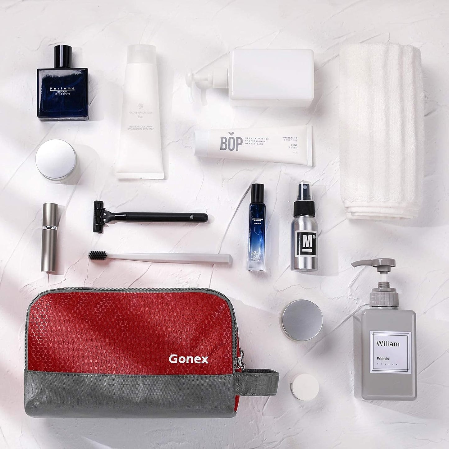 Gonex Travel Toiletry Bag Nylon, Shaving Bag Toiletry Organizer Red