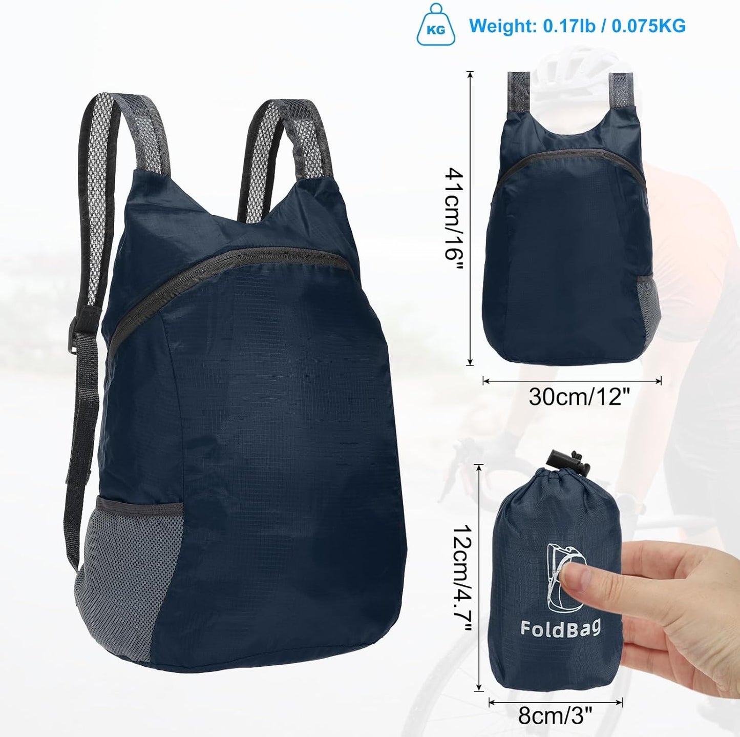PATIKIL Hiking Backpack, 15L-20L Packable Lightweight Backpack Daypack Small Foldable Outdoor Camping Cycling Backpacking Shoulder Bag, Navy Blue